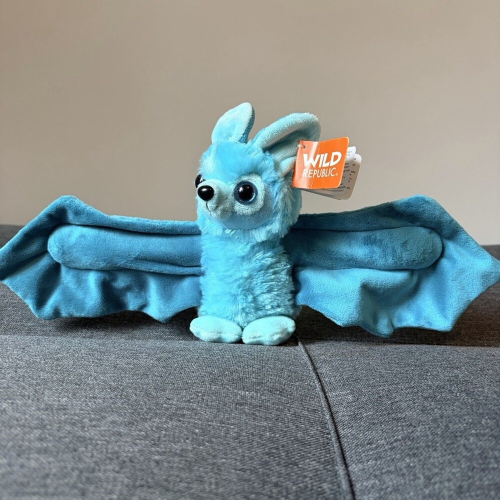 Wild Republic Blue Bat Plush Huggers Stuffed Animal Toy NWT Snap Bracelet